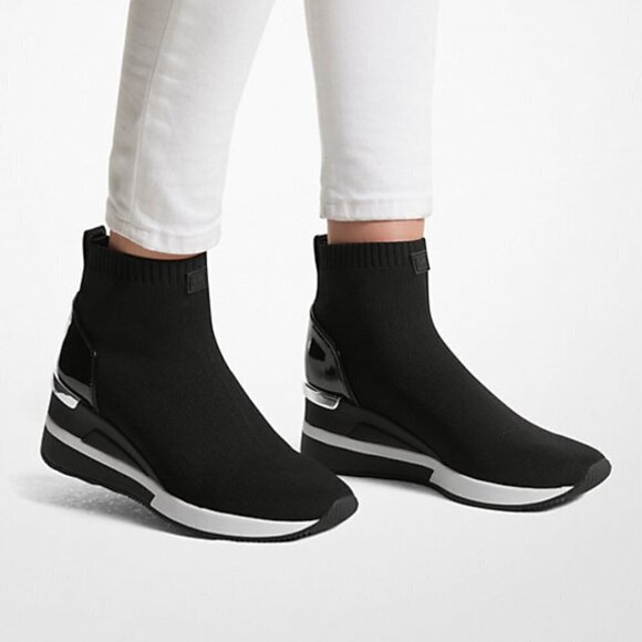 MICHAEL KORS Skyler Slip-on Stretch-Knit Sock Sneaker Boot Black fabric 8 - Picture 1 of 16